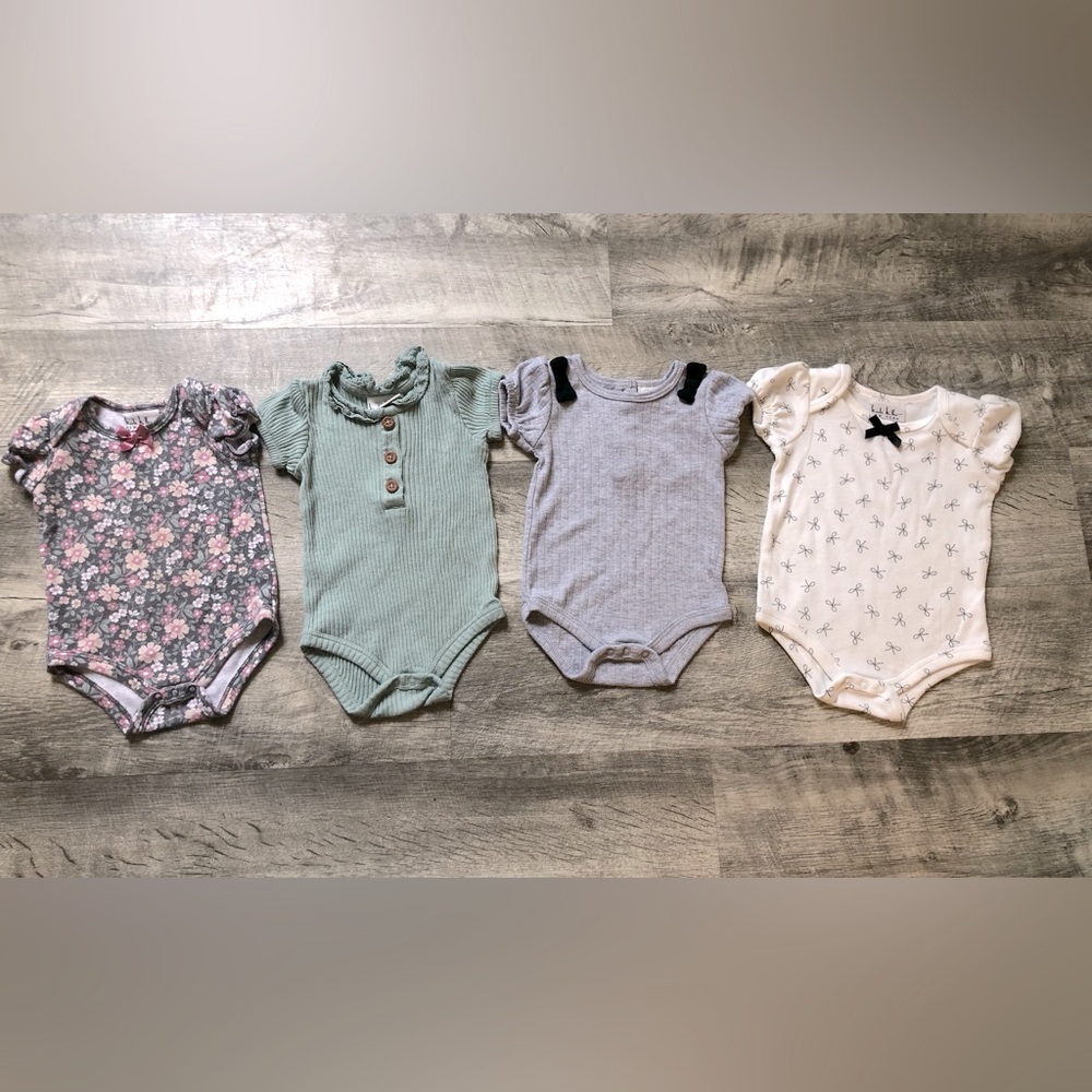Baby Girl Floral and Solid Baby Onesie Set Bows and Ribbed Nicole Miller